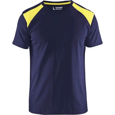 Image de T shirt marine/jaune fluorescent, maille côtelée