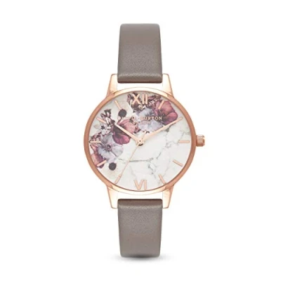 Afbeelding van Olivia Burton Marble Florals OB16MF08 Dameshorloge Grijs Rosegoud Lederen band 30 MM
