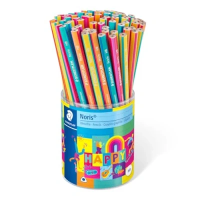 Afbeelding van STAEDTLER Noris Happy 118 KP72HA Driehoekige potloden, gekleurde strepen, hoge breukvastheid, hardheid HB, 72 potloden in etui