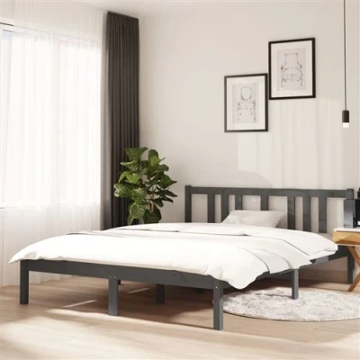 Afbeelding van Bedframe massief hout grijs 140x190 cm