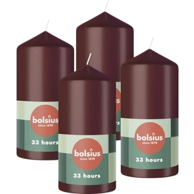 Afbeelding van 4 stuks Bolsius wijnrood stompkaars 120/58 (33 uur) velvet red