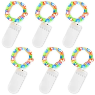 Afbeelding van Jsdoin Mini led lichtketting met batterijen, 6 x 20 micro voor buiten, 2 m, kleine waterdichte feest, bruiloft, Kerstmis, meerkleurig