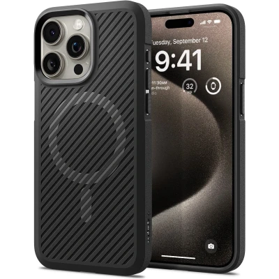 Afbeelding van Spigen Core Armor MagFit Hoesje Geschikt voor Apple iPhone 15 Pro Max Back Cover met Magneet Militaire Standaard Air Cushion Zwart