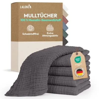 Afbeelding van Laleni Hydrofiele Doeken 100% Katoen Mousseline 70x70cm Antraciet Set van 10