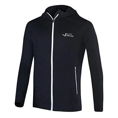 Afbeelding van Black Crevice Merino herenjas met capuchon, hoogwaardige merinowol, jas van 70% merinowol en 30% polyester, hoodie, mulesing vrij, zwart.