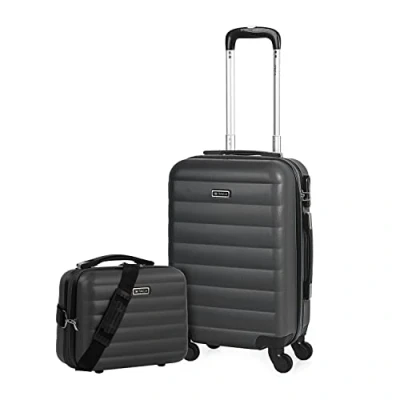 Afbeelding van ITACA Reiskoffer met 4 wielen, trolley 55/65/75 cm en lichte, rekbare ABS tas. 3 kleine, middelgrote 71200, Antraciet