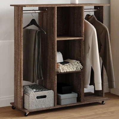 Afbeelding van Kledingkast met wielen 102x38x110 cm bewerkt hout bruin eiken