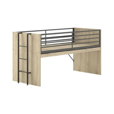 Afbeelding van EMOB Halfhoogslaper Sammie 90x200cm met bureau eikdecor Vipack Kinderbedden uitvalbeveiliging Bruin Metaal; Spaanplaat Eenpersoons Op voorraad