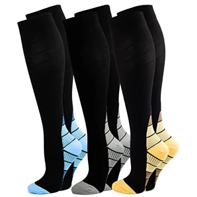 Afbeelding van Kuzimua 3 paar compressiesokken voor mannen en vrouwen, hardlopen, sport, fietsen, vliegreizen zwangerschap, herstel, Meng