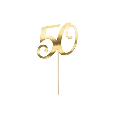 Afbeelding van PartyDeco taartdecoratie verjaardag 50e verjaardagsfeest met het cijfer 50 in goud hoogte ca. 20,5 cm 1 stuk voor huwelijksverjaardag