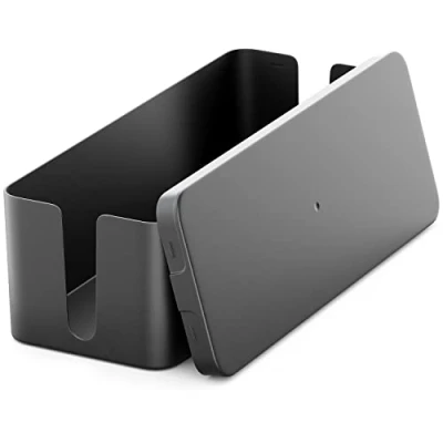 Afbeelding van deleyCON kabelmanagementdoos, 40,5 cm x 15,3 13 cm, robuuste kunststof, 2 zijdelingse kabelgeleiders, bescherming en veiligheid, zwart