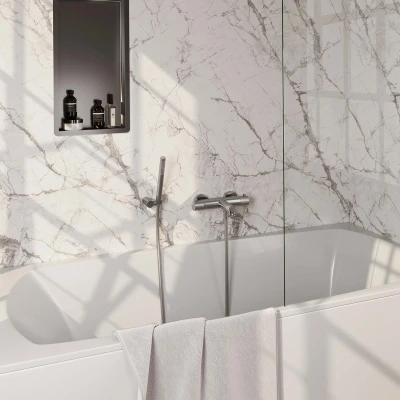 Afbeelding van Brauer Brushed carving Badkraan douchegarnituur handdouche staaf 1 stand knop PVD Geborsteld RVS