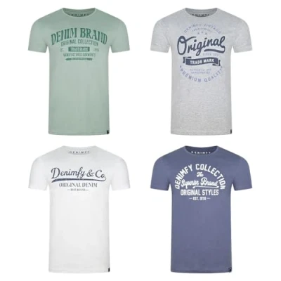 Afbeelding van DENIMFY Heren T Shirt DFNuri 4 Pack regular fit Veelkleurig L Ronde Hals Volwassenen