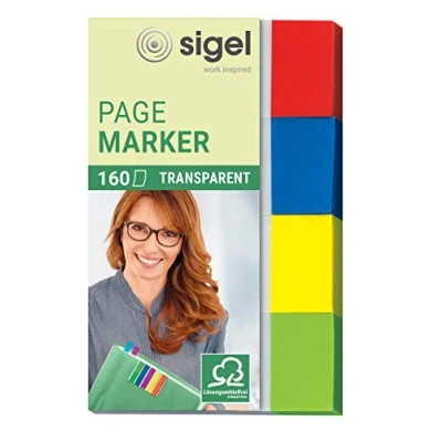 Afbeelding van SIGEL HN670 transparante bladwijzers, zelfklevend, 160 vellen 5 x 2 cm, 4 kleuren