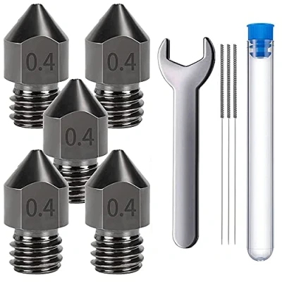 Afbeelding van MMOBIEL 5x 0.4mm gehard staal MK8 3D printer Nozzles voor o.a. Creality Ender 3/6 serie
