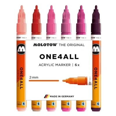 Afbeelding van Molotow ONE4ALL Acrylstiften Set van 6 Roze tinten Acryl markers 2mm breed hervulbaar alle ondergronden