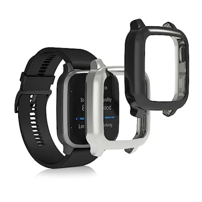 Afbeelding van kwmobile 2x smartwatch hoes geschikt voor Garmin Venu Sq 2 Music / hoesje Siliconen sporthorloge cover Activity tracker case in zwart zilver