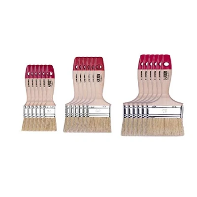 Afbeelding van Hardy werkgereedschap, 18 stuks platte kwasten set, 25, 50, 75 mm breed, set met houten handgreep, serie 36, A0285 030500
