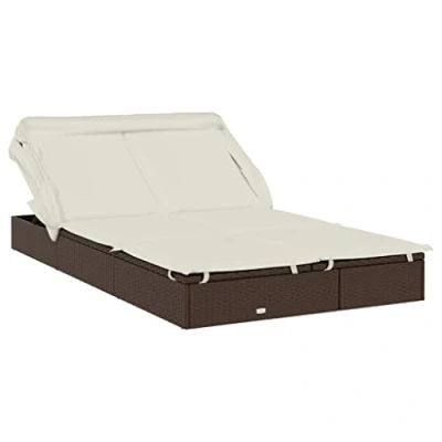 Afbeelding van Ligbed 2 persoons met dak 213x118x97 cm poly rattan bruin
