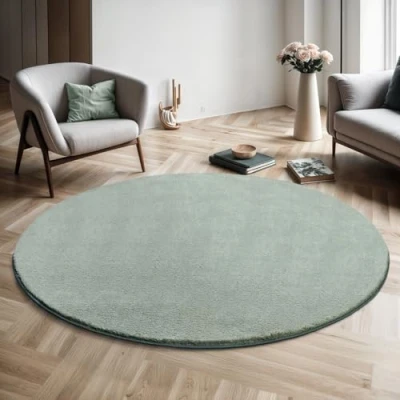 Afbeelding van Vloerkleed voor woonkamer of slaapkamer in groen 200x200 cm Modern en zacht laagpolig tapijt Rond Antislip onderkant Wasbaar tot 30 Graden Rug for bedroom or living room RELAX kleed by The Carpet
