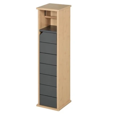 Afbeelding van HOMCOM Toiletpapierhouder Toiletpapierkast 2 niveaus + MDF papieruitgang bamboegrijs
