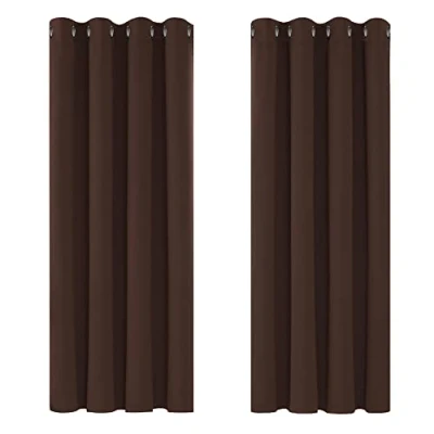 Afbeelding van Deconovo verduisterende gordijnen, warmte isolerend, voor jongensslaapkamer, modern ontwerp met ringen, chocolade bruin, 117 x 138 cm (B H), 2 stuks
