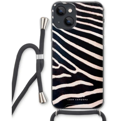 Afbeelding van Case Company® hoesje met Koord geschikt voor iPhone 13 Zebra Telefoonhoesje Zwart Extra Bescherming aan alle Kanten en Over de Schermrand