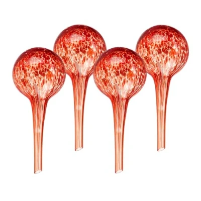 Afbeelding van Relaxdays waterdruppelaar glas set van 4 15x6cm waterbol kamerplant druppelsysteem rood