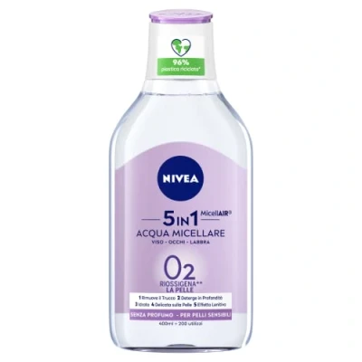Afbeelding van NIVEA Micellair 5 in 1 water, 400 ml, gezichts en oogmake up remover met rustgevende werking, gezichtsreiniger voor de gevoelige huid een grondige zachte reiniging
