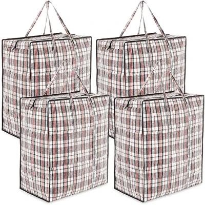 Afbeelding van Deco Express grote waszakken sterke duurzame opbergzakken voor verhuizing, winkelen en wasserij Jumbo herbruikbare opbergtas met ritssluiting, XXL multipack (4 stuks)
