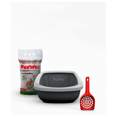Afbeelding van Peewee Startpakket Ecogranda Kattenbak 66.5x48.5x28 cm Antraciet Grijs