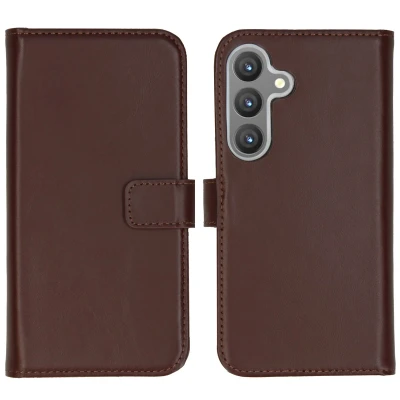 Afbeelding van Selencia Hoesje Geschikt voor Samsung Galaxy S24 Met Pasjeshouder Echt Lederen Bookcase Bruin