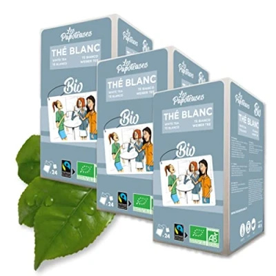 Afbeelding van Les Papoteuses Biologische witte thee uit China 72 zakjes Biologisch &amp; Fair Trade gecertificeerd Set van 3 dozen met elk 24 theebladeren