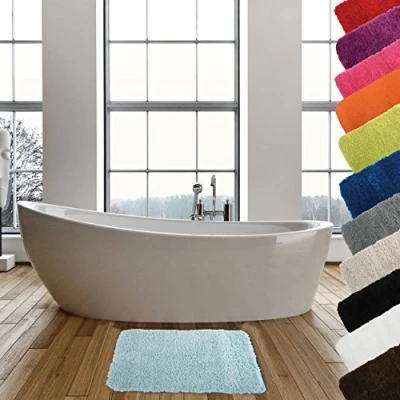 Afbeelding van MSV Badkamerkleedje/badmat tapijt voor de vloer lichtblauw 50 x 70 cm Microfibre langharig