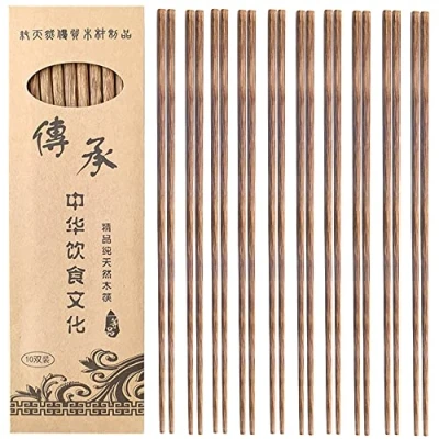 Afbeelding van DXIA 10 paar houten eetstokjes, koken van herbruikbaar, natuurlijk, Chinese voor thuis, hotel, restaurant, sushi geschenken, Japanse noedels, plat, lengte 25 cm