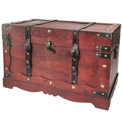 Afbeelding van HMF 6400 160 houten schatkist met slot 60 x 35 38 cm Groot Frankrijk