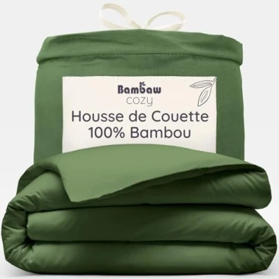 Afbeelding van Bambaw Dekbedovertrek 135 x 200 cm, bamboe, anti mijt dekbedovertrek, verkoelend en ademend, fris laken, bamboe beddengoed, hypoallergeen laken voor 1 persoon (olijf)