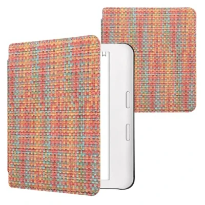 Afbeelding van kwmobile ereader hoesje geschikt voor Kobo Libra Colour Case met magnetische sluiting Hoes e reader in geel / rood groen Kleurrijk weefpatroon design