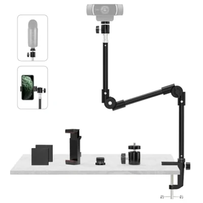 Afbeelding van KDD webcamhouder, 63,5 cm, met telefoonhouder en 5/8 inch stud, lichtstatiefclip, 360 graden zwanenhals, voor C922 C930e C920 C925e C615 Brio 4K, GoPro Hero, Blue Yeti