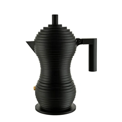Afbeelding van Alessi Pulcina MDL02/1 BB Design espressomachine van gegoten aluminium met handvat en PA knop, zwart, 1 kop