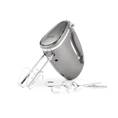 Afbeelding van Salter Cosmos Elektrische handmixer/garde, 5 snelheidsinstellingen en Turbo modus, deeghaken/kloppers 300 W grijs