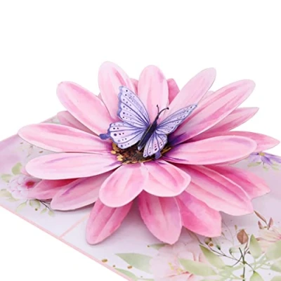 Afbeelding van MOKIO® bloem pop up kaart met vlinder 3D cadeaukaart voor verjaardag, pensioen of als bon, bloemenwenskaart envelop