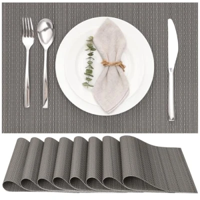Afbeelding van Myir JUN Platsets, tafelmatten voor binnen en buiten, wasbaar, antislip, hittebestendig, tafelkleden, stoffen placemat (grijs, 8 stuks)