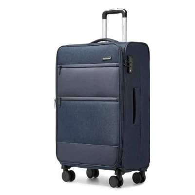 Afbeelding van British Traveller Zachte uitbreidbare koffer met 4 wielen geïntegreerd TSA slot, bagageset, reiskoffer, Marinier
