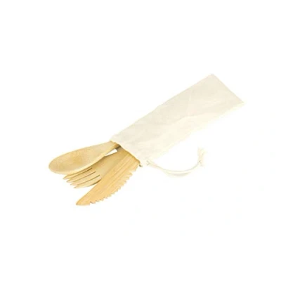 Afbeelding van Pebbly Bamboo 3 pc Cutlery Set In A Cotton Pouch