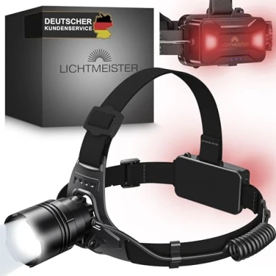 Afbeelding van LICHTMEISTER® hoofdlamp met achterlicht (2500 lumen, batterij 8000 mAh), oplaadbare led hoofdlamp, extreem heldere