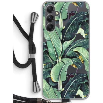 Afbeelding van Case Company® hoesje met Koord geschikt voor Samsung Galaxy A34 Bananenbladeren Telefoonhoesje Zwart Bescherming aan alle Kanten en Over de Schermrand
