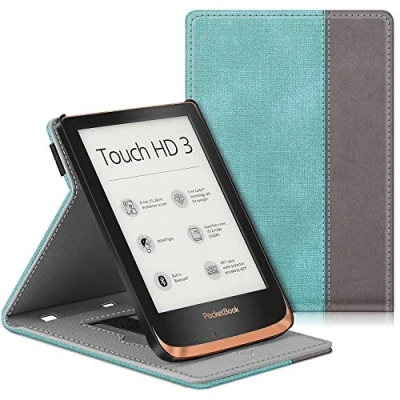 Afbeelding van FINTIE Hoes voor Pocketbook Touch Lux 5 / HD 3 4 Basic 2 Color 2020, beschermhoes van PU leer met polsband, turquoise