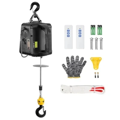 Afbeelding van VEVOR 2 in 1 elektrische lier, laadvermogen 498,95 kg, hefsnelheid ≥ 4 m/min, motorlier: 7 m, hefhoogte 1500 W, bedieningsmodi, handmatig/draadloos