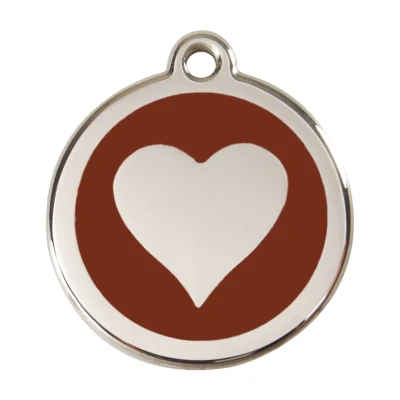 Afbeelding van Heart Brown roestvrijstalen hondenpenning large/groot dia. 3,8 cm RedDingo